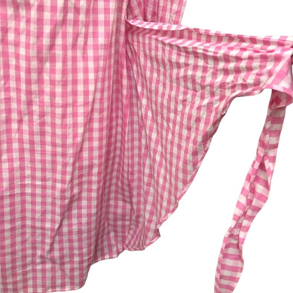 NWT Fashion- Pink Gingham Elbow Sleeves with Wrap  Waist Front/Side Tie Dress - Picture 7 of 10